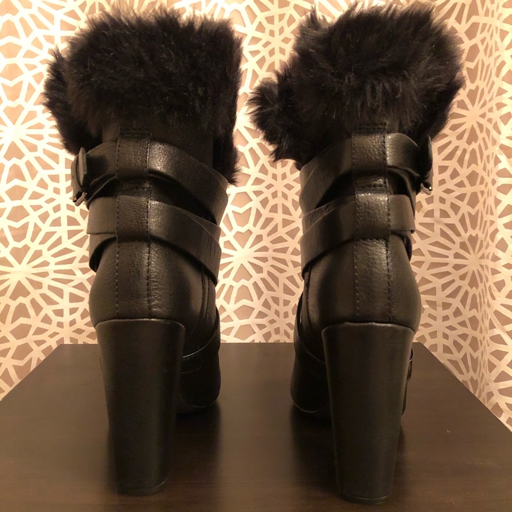 Pour La Victoire Chic Black Leather Fur Trim Boots - Picture 4 of 14
